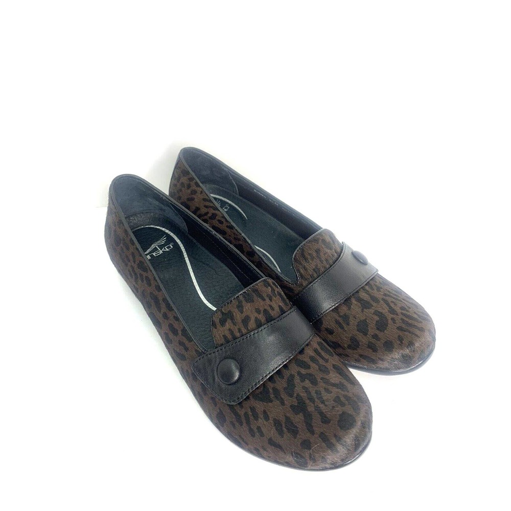 Dansko Brown Leopard Print Flats with Dark Brown Strap